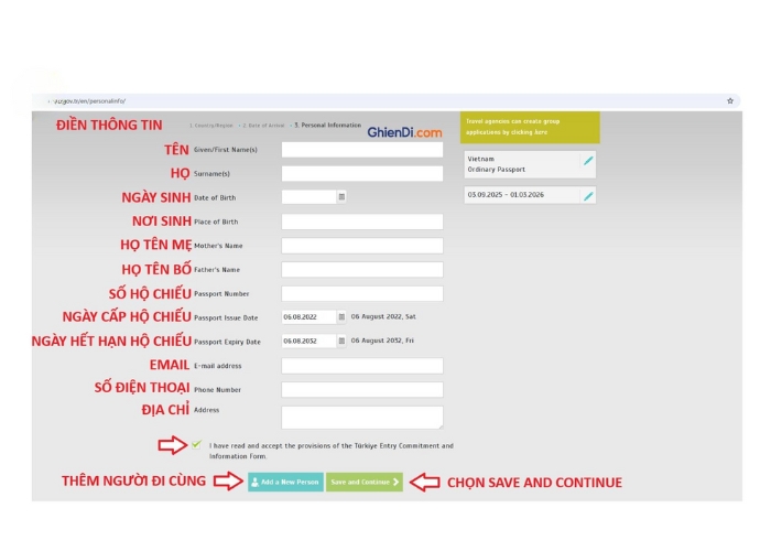 Điền thông tin cá nhân. Ảnh: Ghiền Đi Du Lịch