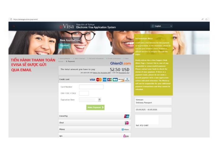 Thanh toán lệ phí e visa. Ảnh: Ghiền Đi Du Lịch
